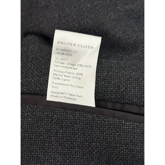 Proper Cloth Summer Sport Coat Men's 56 Tropical Wool Drago Slate Herringbone - Picture 4 of 12